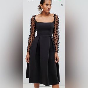 ASOS DESIGN square neck 3d floral lace dress in black. Size 2US/6UK/34EU